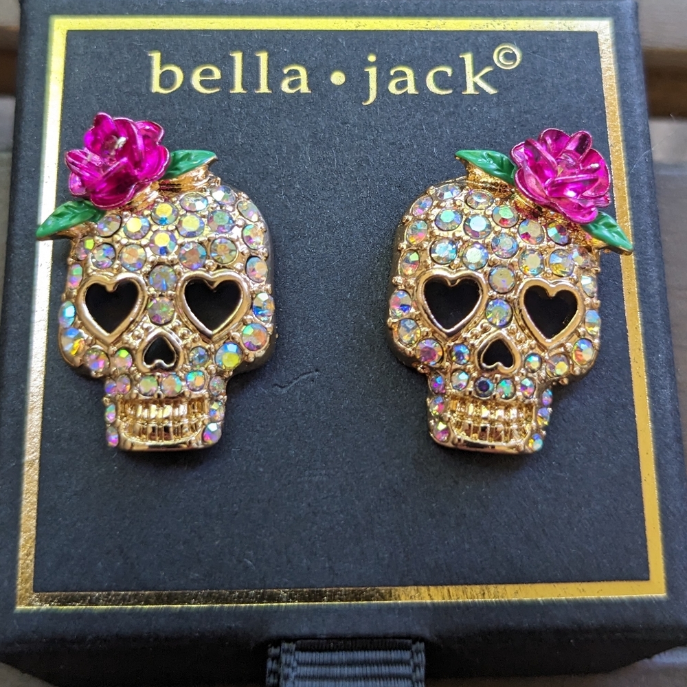 Bella Jack Sugar Skull Earrings Rhinestone Glow in the dark